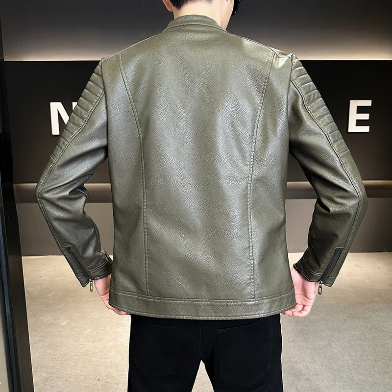 Herr Stilren Läderimitation Jacka med Quiltad Detaljer