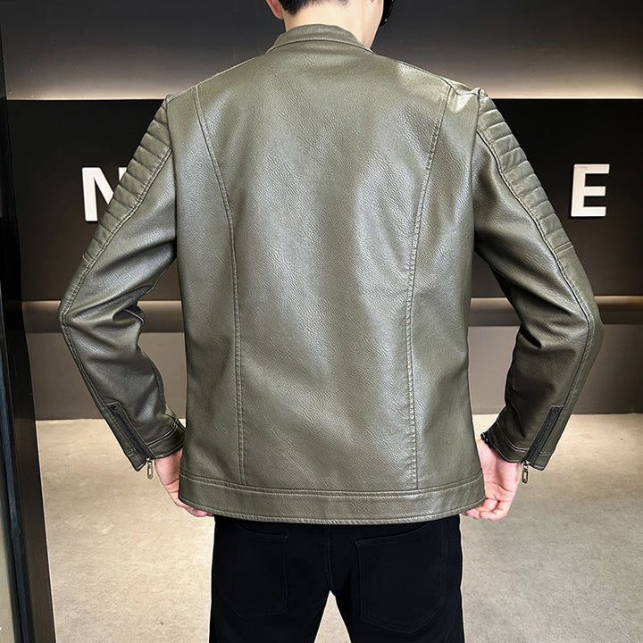 Herr Stilren Läderimitation Jacka med Quiltad Detaljer
