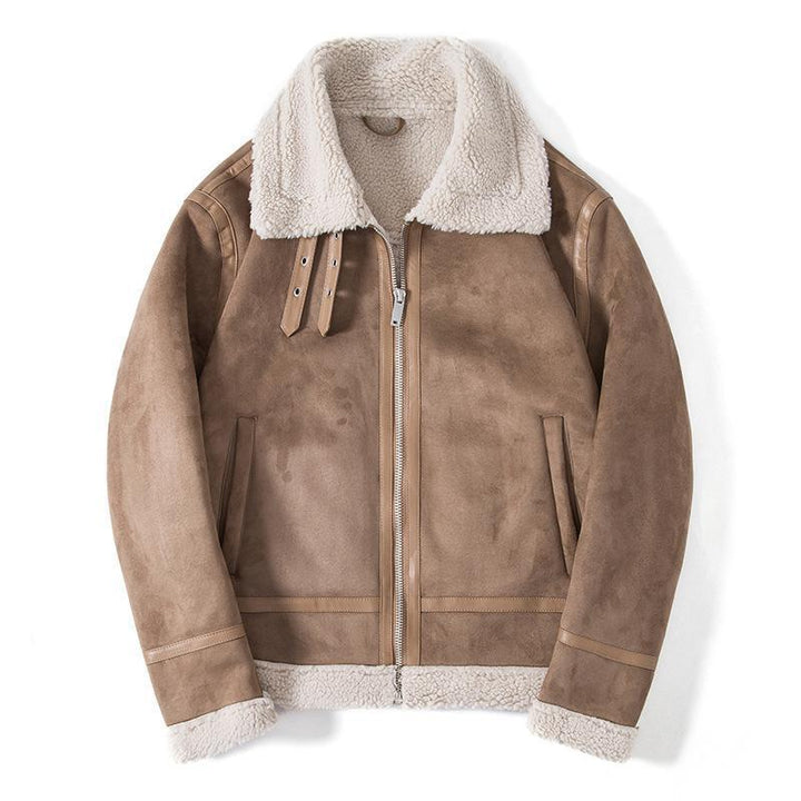 Herr Sheepskin Look Pilot Jacka med Teddyfoder och Läder Trim