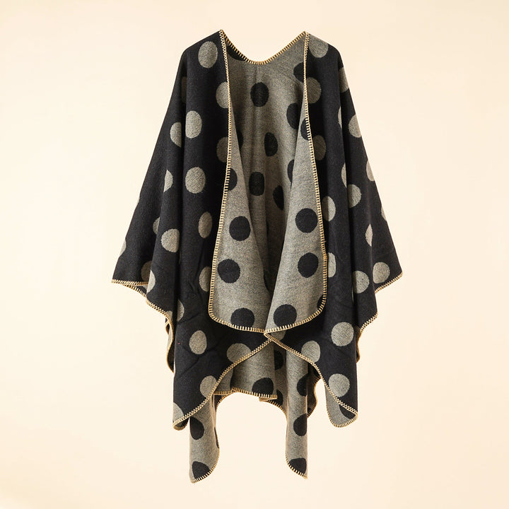 Dam Reversible oversized capeponcho tillverkad av Jacquard stickad med Decorative Stitch Edge