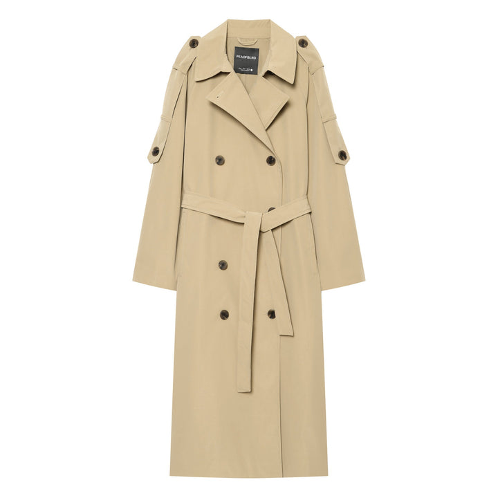 Dam Lång Klassisk Double-Breasted Trenchcoat med Belt och Ärm Tabs