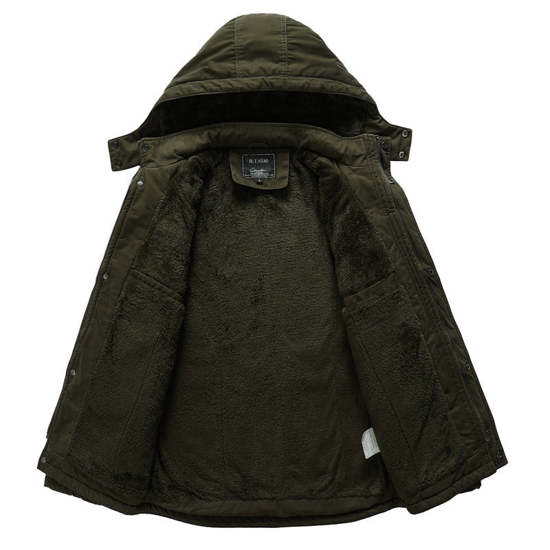 Herr Canvas Militär Parka med Teddyfoder, Huva, och Multifunctional Fickor