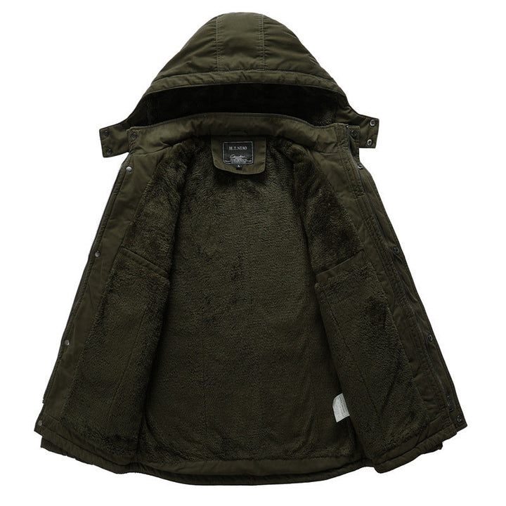 Herr Canvas Militär Parka med Teddyfoder, Huva, och Multifunctional Fickor