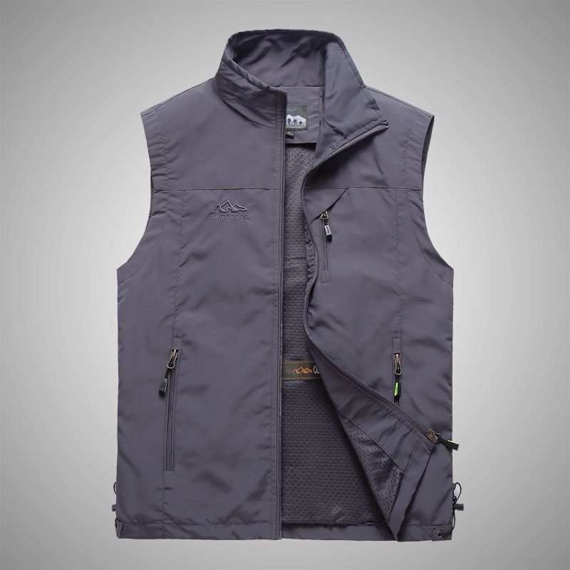 Herr Lätt Multifunctional Utomhus Väst med Dragkedjefickor och Ståkrage