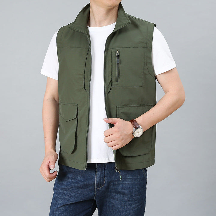 Herr Utility Väst med Flera Fickor och Stående Krage