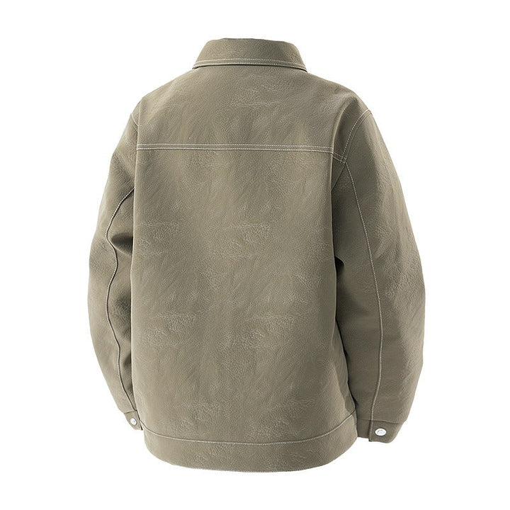 Herr Skjortjacka Tillverkad av Suede-Like Material med Kontrast Dekorativa Sömmar &amp; Bröstfickor