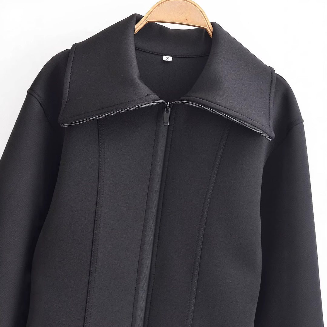 Dam 100+ Tailored Kort Neoprene Blazer Jacka med Oversize Krage