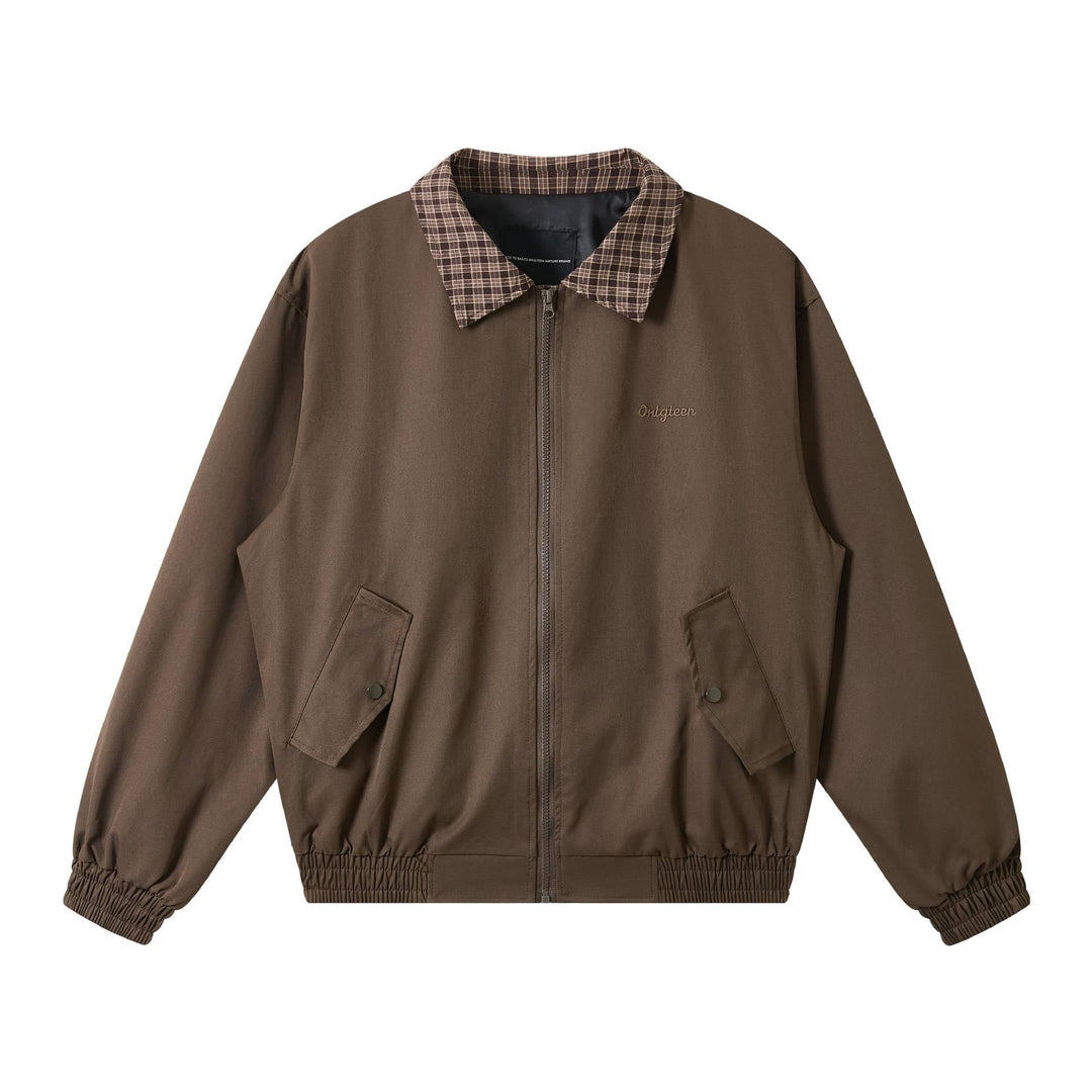 Herr Oversize Blouson Jacka med Rutmönster Krage och fickor med lock