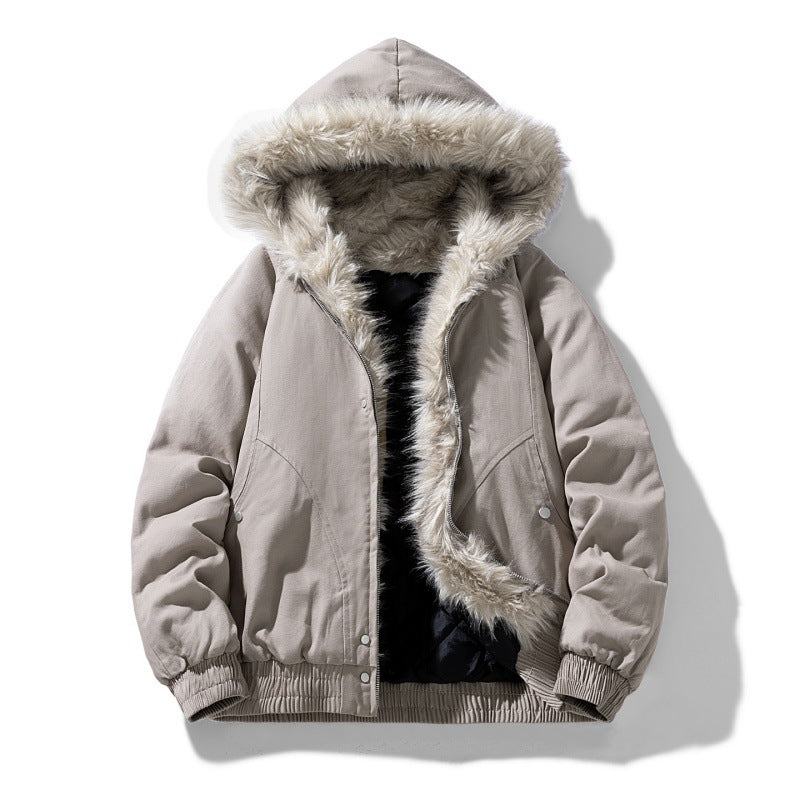 Unisex non-quiltad vinterjacka med synthetic fur huva och thermal fyllning