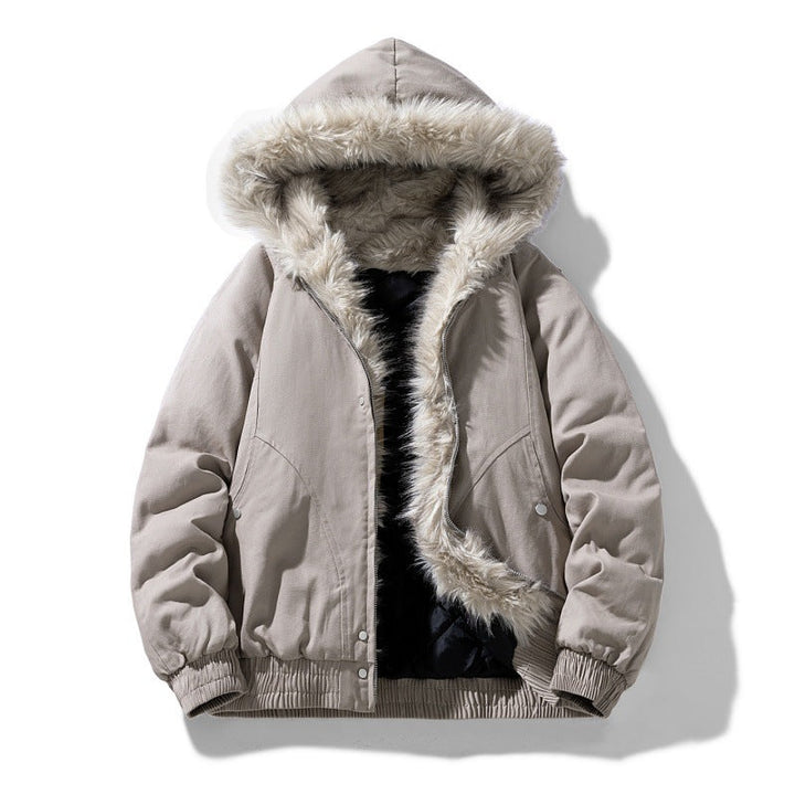 Unisex non-quiltad vinterjacka med synthetic fur huva och thermal fyllning
