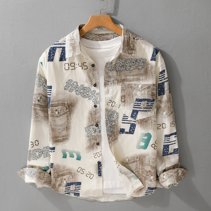 Herr Grafisk Tryck Overshirt i Avslappnad Passform med Bröstfickor