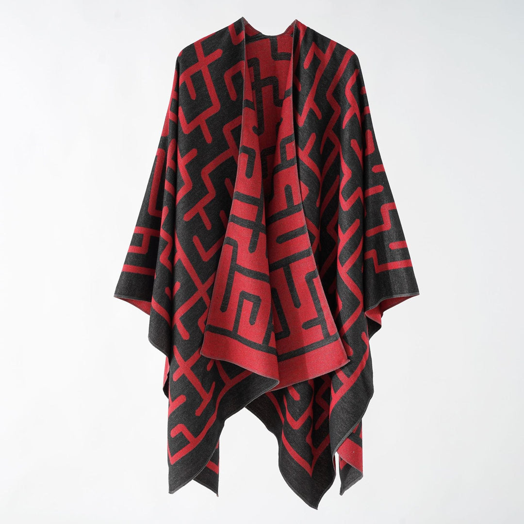 Dam Reversible Jacquard Ruana med Graphic mönster och Asymmetrical fåll