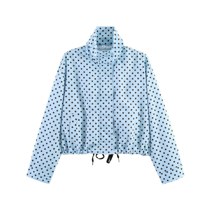 Dam Kort Prickig Prick Övergångsjacka med Stå Krage och Drawstring Nederkant