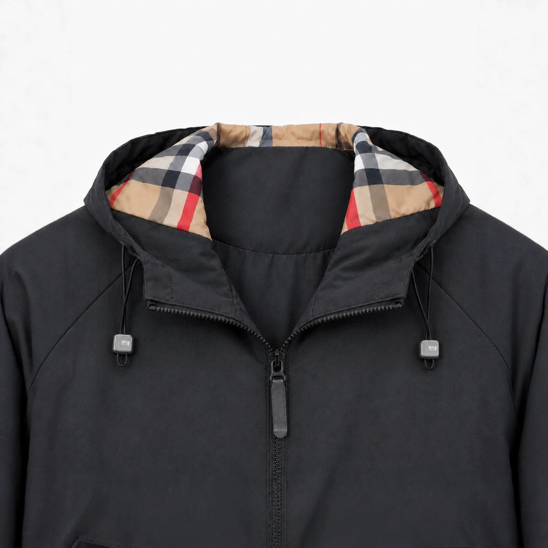 Herr lätt vindtät softshell med huva jacka med rutig lined huva