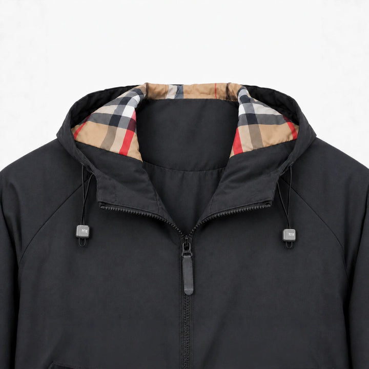 Herr lätt vindtät softshell med huva jacka med rutig lined huva