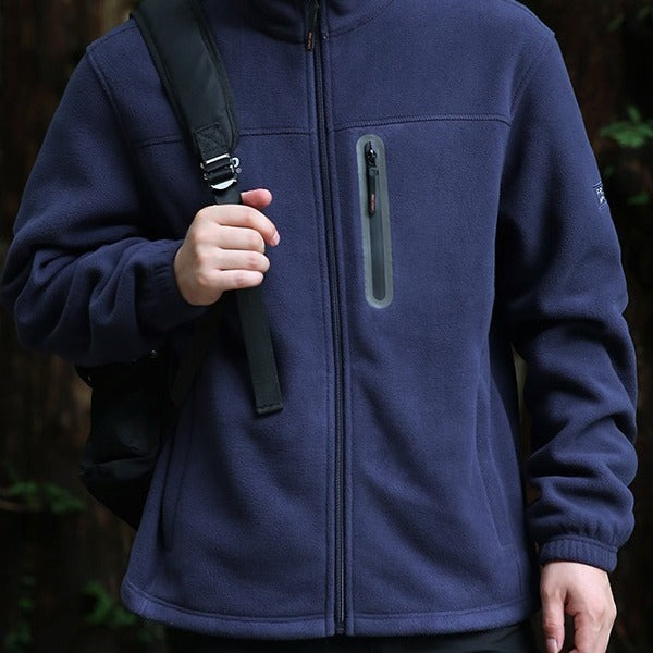 Herr Andningsbar Microfleece Jacka med Vattenavvisande Bröst Zip Knapplist och Stående Krage