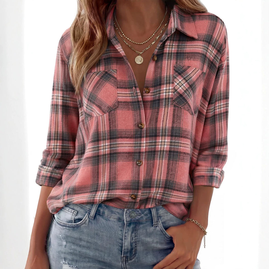Dam Rutig Oversized Flanell Skjorta Jacka med Bröst Fickor