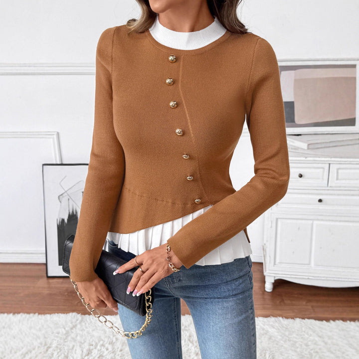 Dam Elegant Stickad Blazer med Asymmetrisk Nederkant