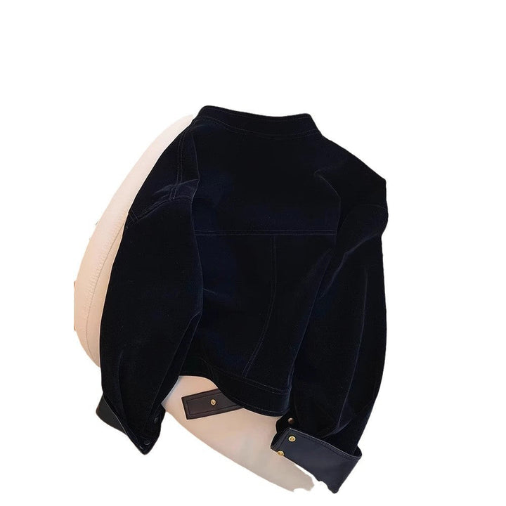 Dam stilren Velvety övergångsjacka med läder Accents