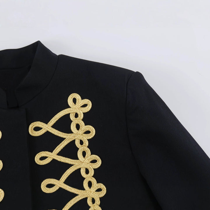 Dam kort Bolero jacka med hög ståkrage och dekorativ Galloon Trim