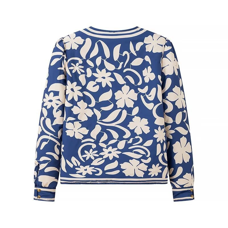 Dam Open blazer jacka med blommig Allover tryck, Round Neckline och Feminine passform