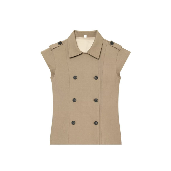 Dam Sleeveless Trench Väst med Double Breasted och Epaulettes