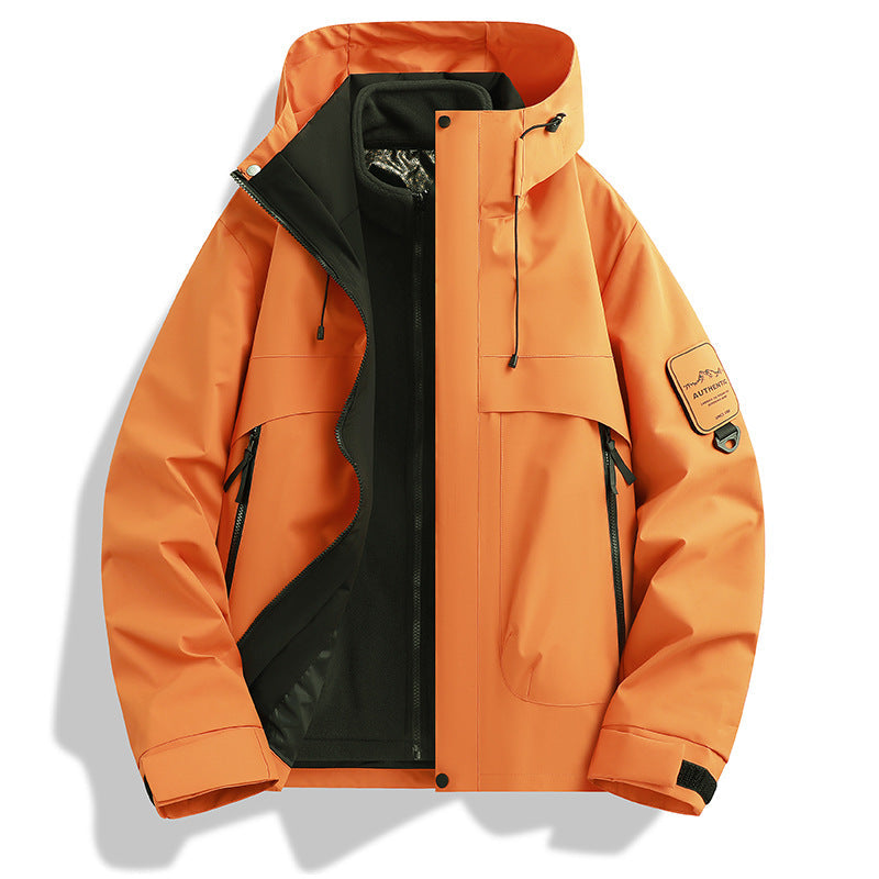 Herr modular vattentät utomhusjacka med avtagbar fleece inner jacka och justerbar huva