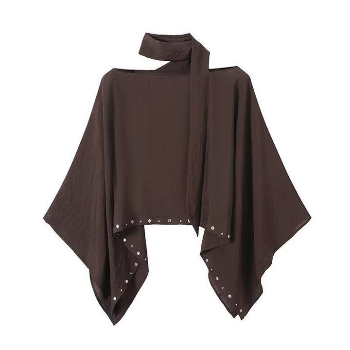 Dam Asymmetrisk Poncho Cape med Ties och Grommet Kant