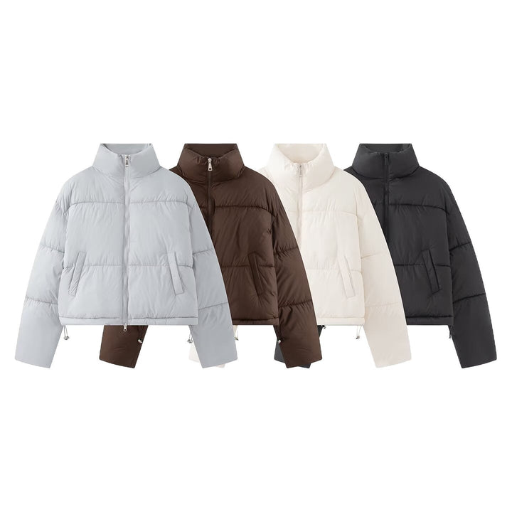 Dam Kort Oversized Pufferjacka med Hög Ståkrage och Tvåvägsdragkedja