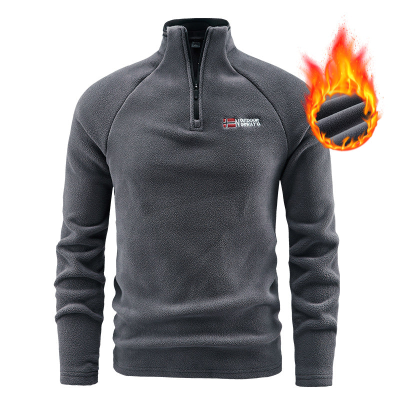 Herr Fleece Halv Dragkedja Pullover med Ståkrage och Andningsbar Thermofleece