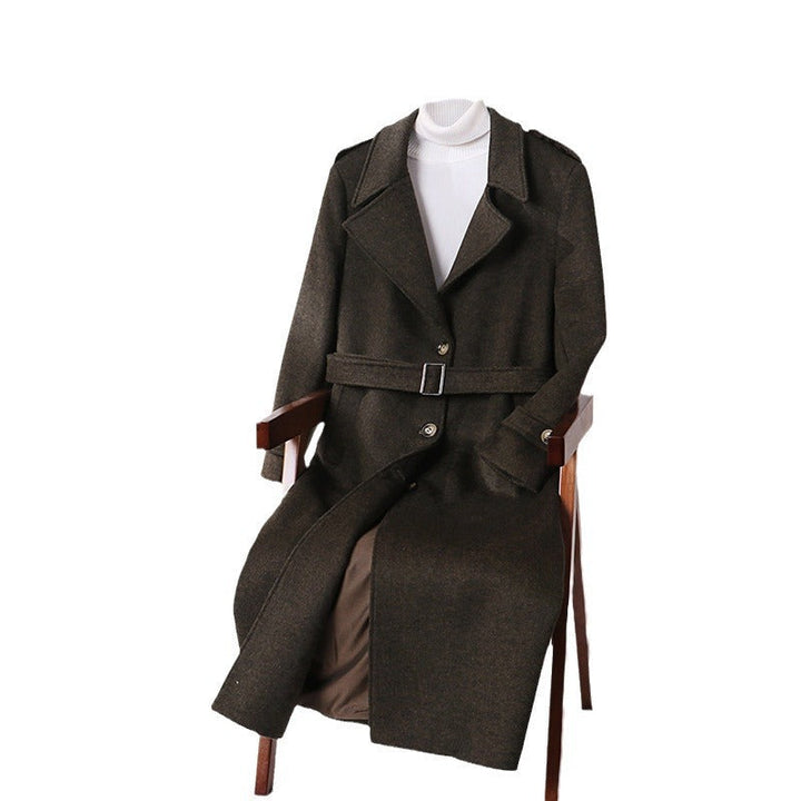 Herr Maxi-Length Ullblandning Overcoat med Boxig Siluett, Sjalkrage Krage och Dekorativa Axelklaffar