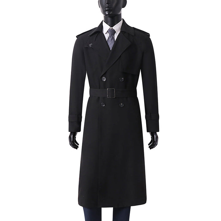 Herr Klassisk Double-Breasted Trench Kappa Tillverkad av Lätt Ullblandning med Sjalkrage Krage och Axelklaffar