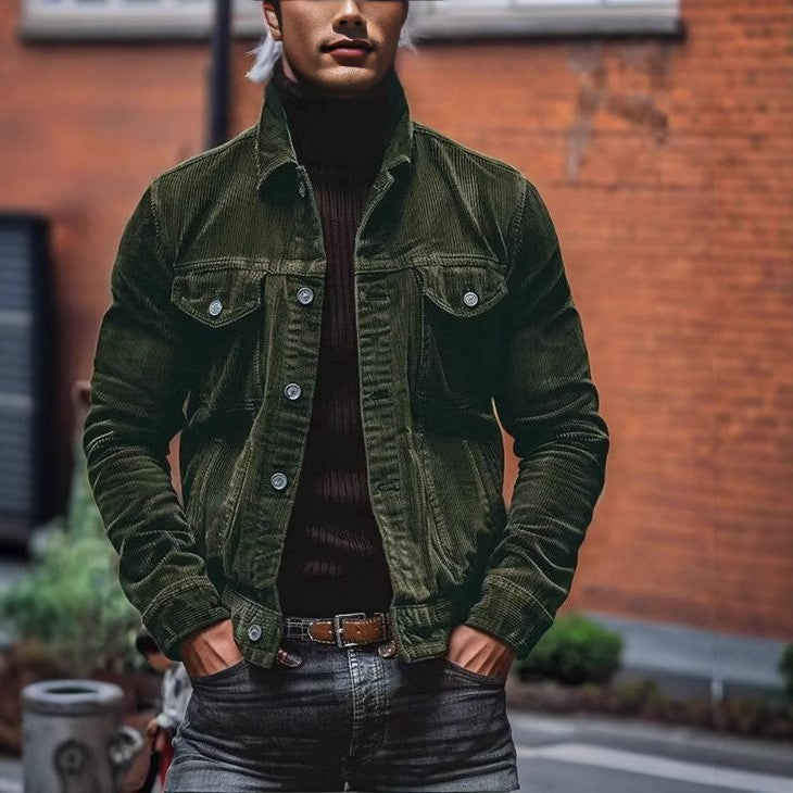 Herr Fin Manchester Trucker Jacka med Bröst Lock Fickor och Tailored Siluett