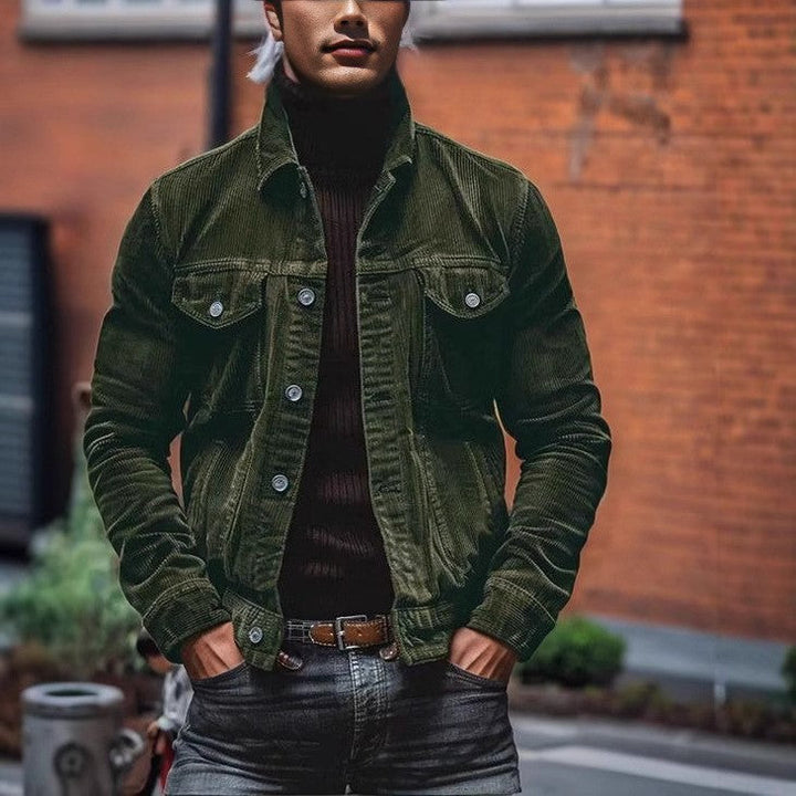 Herr Fin Manchester Trucker Jacka med Bröst Lock Fickor och Tailored Siluett