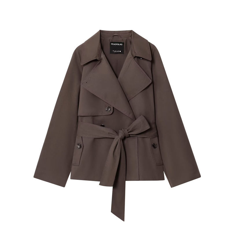 Dam Kort Trenchcoat med Sjalrakrage, Knytbälte och Lockfickor