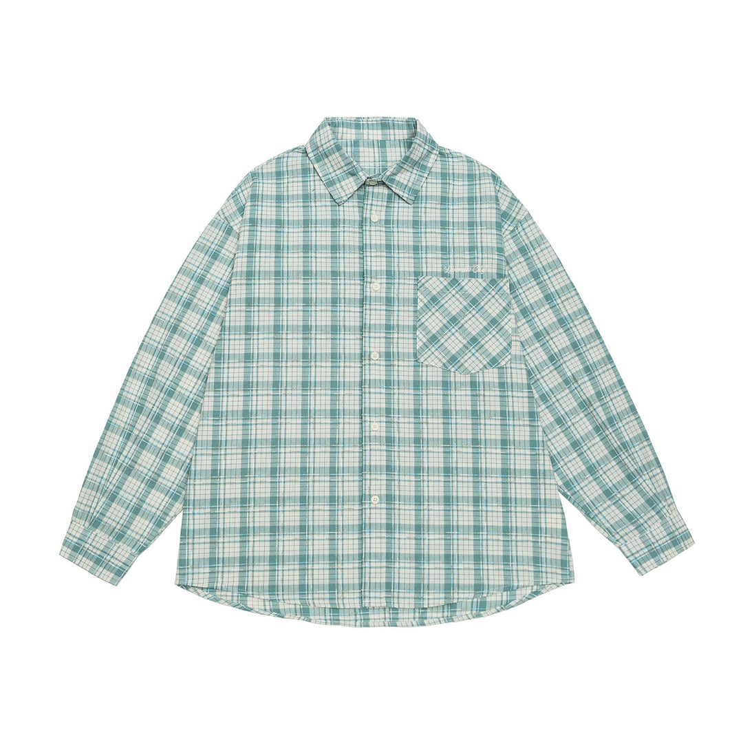 Unisex Oversized Skjorta Jacka i Rutig Bomull Look med Rounded Fåll och Breast Ficka