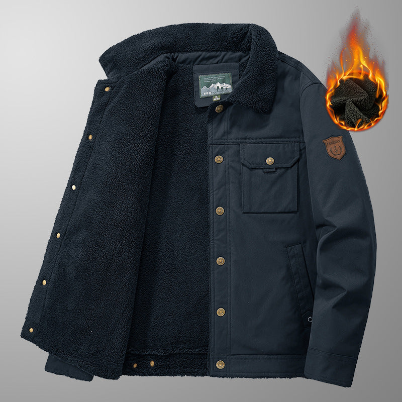 Herr Insulated Canvas Work Jacka med Teddy Fleecefoder, Bröst Patches och Utility Fickor