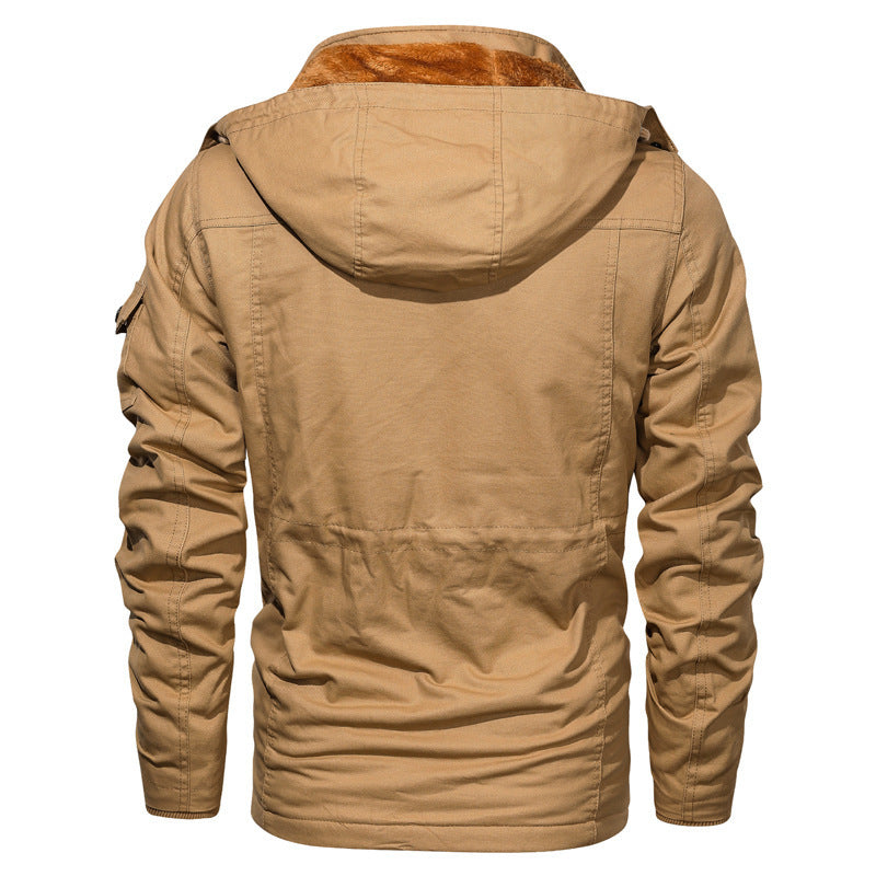 Herr Canvas Parka i Militär Utility Stil med Teddy Fleecefoder, Dragsko Midja, och Multifunctional Fickor