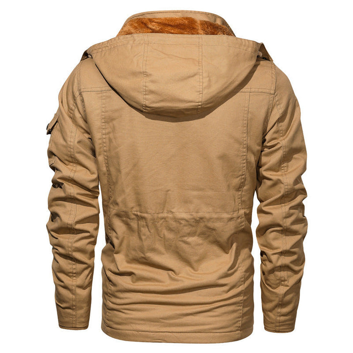 Herr Canvas Parka i Militär Utility Stil med Teddy Fleecefoder, Dragsko Midja, och Multifunctional Fickor
