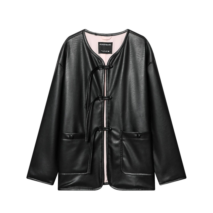 Dam oversized konstläderjacka med Toggle Closures och Applied Flap fickor