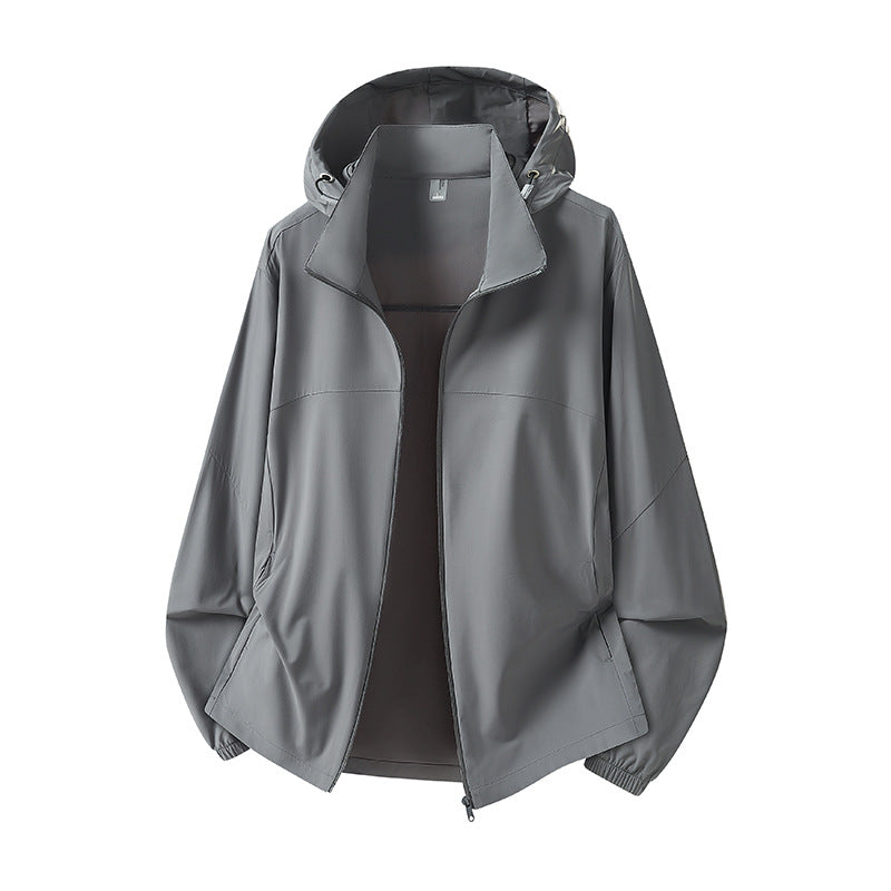 Herr lätt med huva regnjacka med ventilerande softshell Material och elastiska muddar