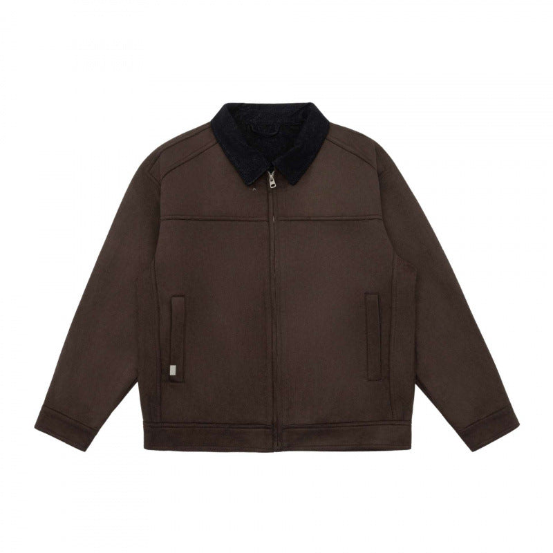 Herr boxig Dragkedja Blouson Jacka med Cord Krage och Minimalistisk sidofickor