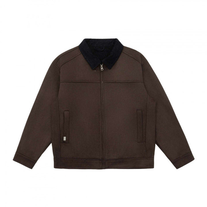 Herr boxig Dragkedja Blouson Jacka med Cord Krage och Minimalistisk sidofickor