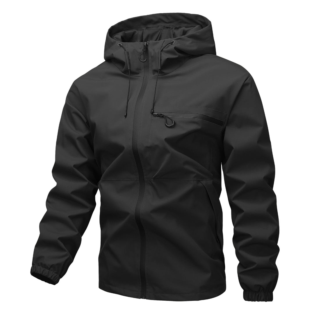 Herr Lätt Three-Layer Softshell Regnjacka med Welded Dragkedjor, Huva, och Bröst Dragkedja
