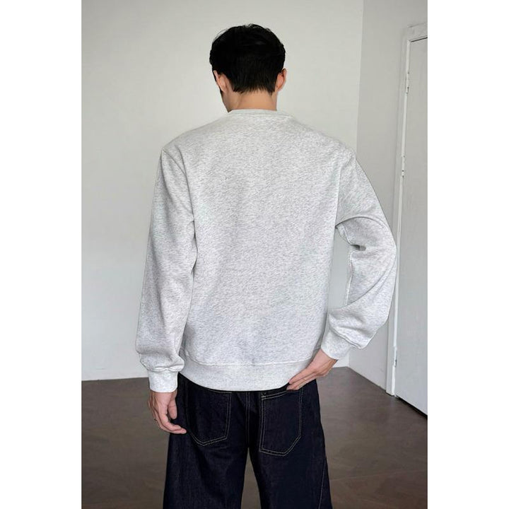 Herr Crew Neck College-Tröja med Minimalistisk Blommig Embroidery och Clean Skärning