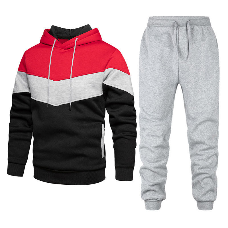 Herr Two-Tone Luvtröja Jogging Set med Känguruficka, Tapered Jogging Byxor och Dubbel-Layered Huva