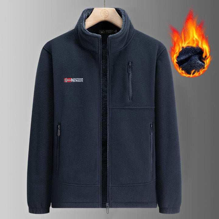 Herr Termisk Fleece Jacka med Sherpa Foder, Hög Stående Krage och Vattenavvisande Dragkedjor