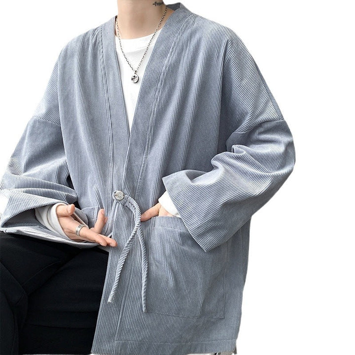 Herr oversize cord kimono cardigan med drawstring, utanpåfickor och drop ärmar