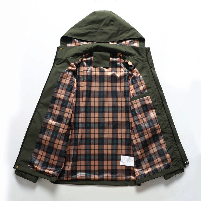 Herr med Flera Fickor Softshell Parkas med Huva och Rutig Foder