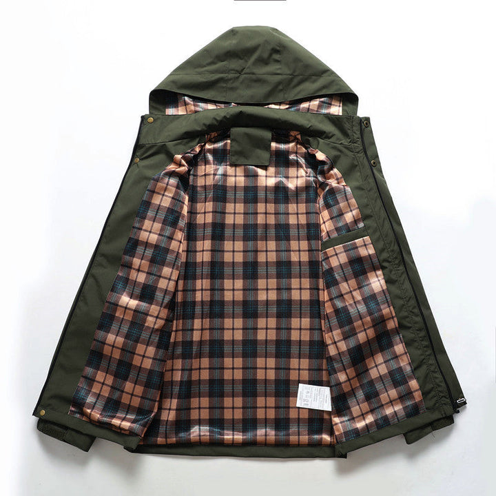 Herr med Flera Fickor Softshell Parkas med Huva och Rutig Foder